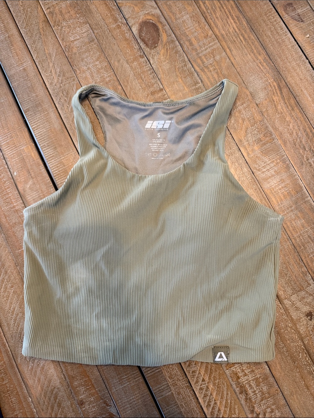 ISI Olive Ribbed Racerback Crop Tank